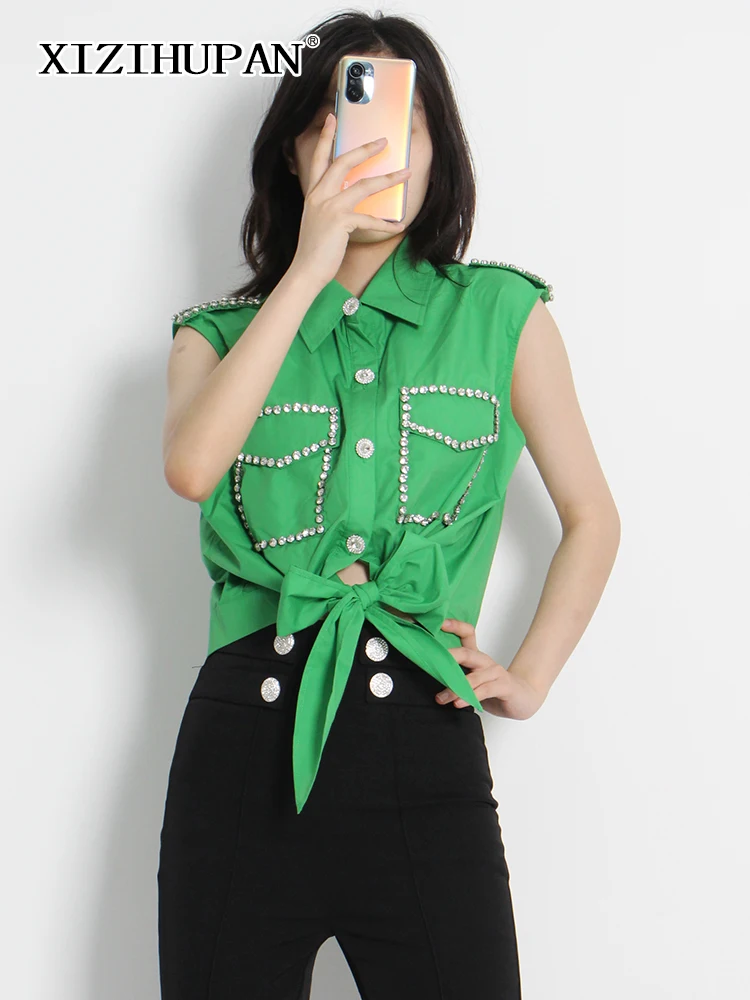 XIZIHUPAN Casual Summer Shirt For Women Lapel Sleeveless Patchwork Diamonds Button Through Blouse Female Fashion Clothing 2022
XIZIHUPAN Casual Summer Shirt For Women Lapel Sleeveless Patchwork Diamonds Button Through Blouse Female Fashion Clothing 2022