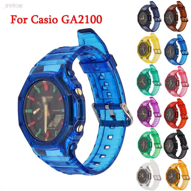 

Transparent Resin Case+ Strap For Casio G-SHOCK GA-2100 Bracelet Band 19 Colors Rainbow Bezel/Case Belt Watchband Accessories