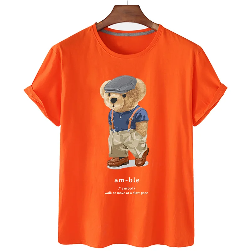 Quality Classic Cute Bear Pattern Women's Short Sleeve T-shirts Casual Fashion Solid T-shirts Simple All Match Unisex Tops Male
Quality Classic Cute Bear Pattern Women's Short Sleeve T-shirts Casual Fashion Solid T-shirts Simple All Match Unisex Tops Male
