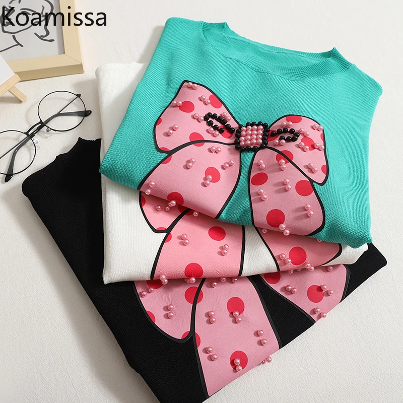 Koamissa Beading Women Casual Loose Bow Tshirt Knitted Fashion Lady Short Sleeves O Neck Chic Tees Tops 2022 New Summer Tshirts
Koamissa Beading Women Casual Loose Bow Tshirt Knitted Fashion Lady Short Sleeves O Neck Chic Tees Tops 2022 New Summer Tshirts