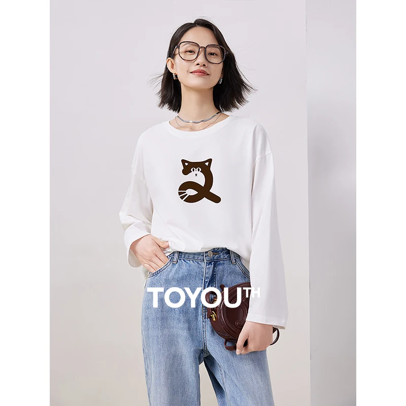 Toyouth Women Tees 2023 Autumn Long Sleeve Round Neck Loose T-shirt Letter Cat Print 100% Cotton Casual Black White Pink Tops
Toyouth Women Tees 2023 Autumn Long Sleeve Round Neck Loose T-shirt Letter Cat Print 100% Cotton Casual Black White Pink Tops