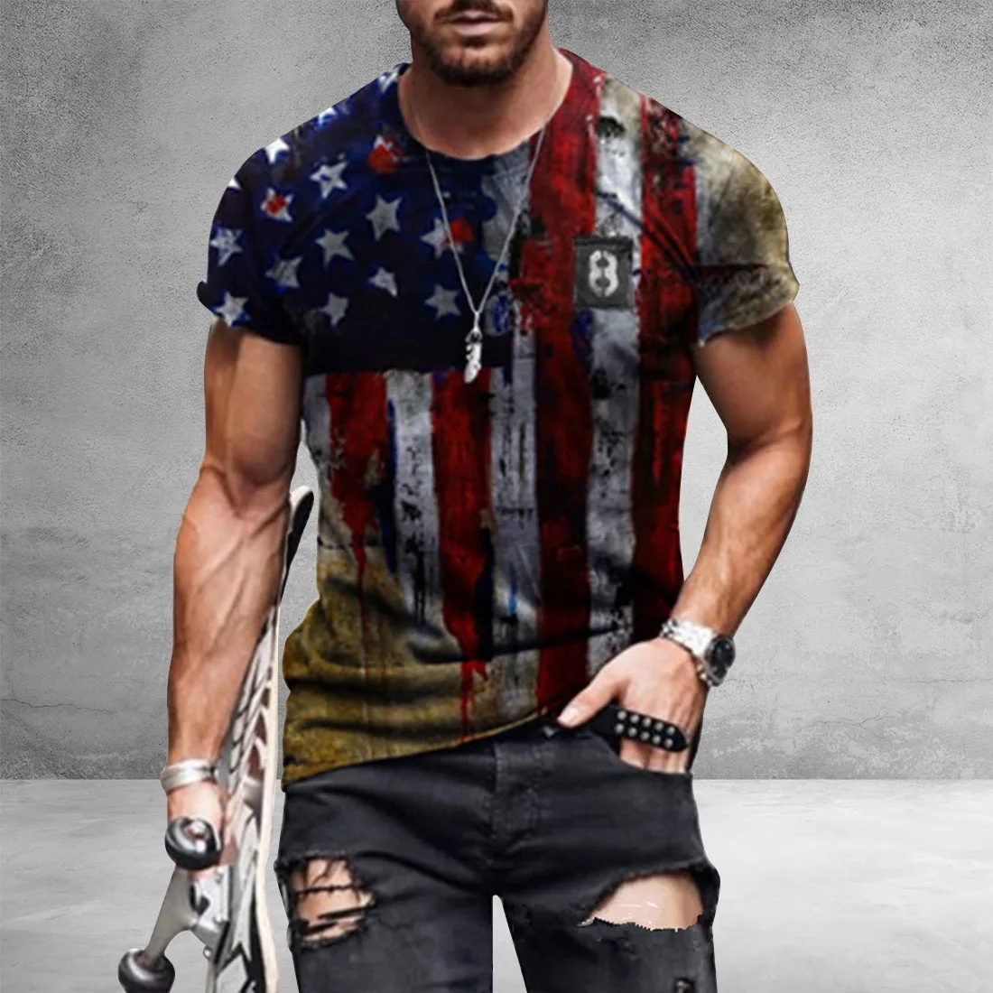 Summer American Flag 3D Print Men Casual Fashion T-shirt Round Neck Loose Oversize Muscle Streetwear Clothing Man's Tshirts
Summer American Flag 3D Print Men Casual Fashion T-shirt Round Neck Loose Oversize Muscle Streetwear Clothing Man's Tshirts