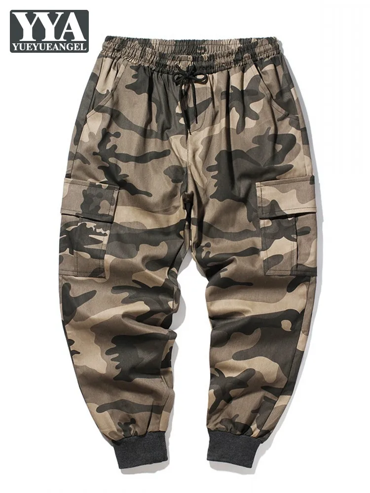 

Men Casual Camouflage Cargo Pants Elastic Waist Hip Hop Joggers Sweatpants Streetwear Ankle Banded Trousers Vintage Harem Pants
