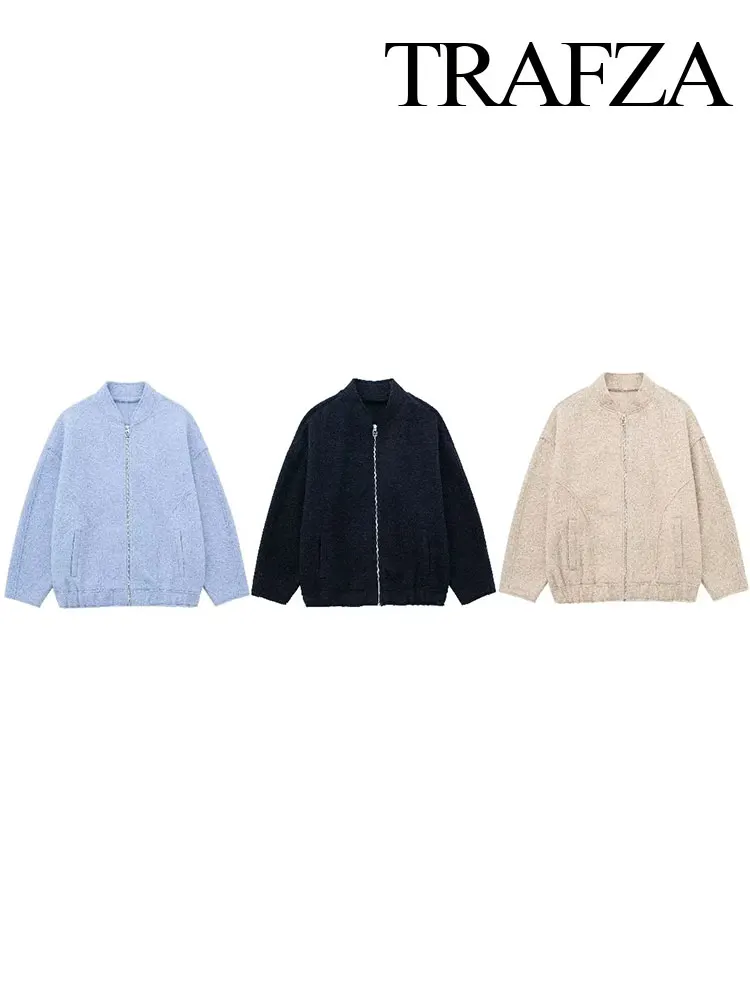 TRAFZA Autumn Bouclé Women's Loose Bomber Jacket Round Neck Long Sleeve Pocket Front Thick Coat Women's Oversized Top Jacket
TRAFZA Autumn Bouclé Women's Loose Bomber Jacket Round Neck Long Sleeve Pocket Front Thick Coat Women's Oversized Top Jacket