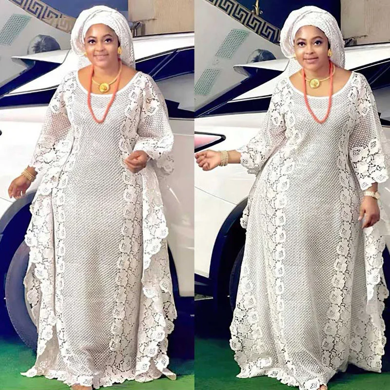 White Lace Dashiki African Dresses for Women Traditional Boubou Robe 2023 Long Africa Clothing Evening Morocco Party Dress Abaya 
White Lace Dashiki African Dresses for Women Traditional Boubou Robe 2023 Long Africa Clothing Evening Morocco Party Dress Abaya