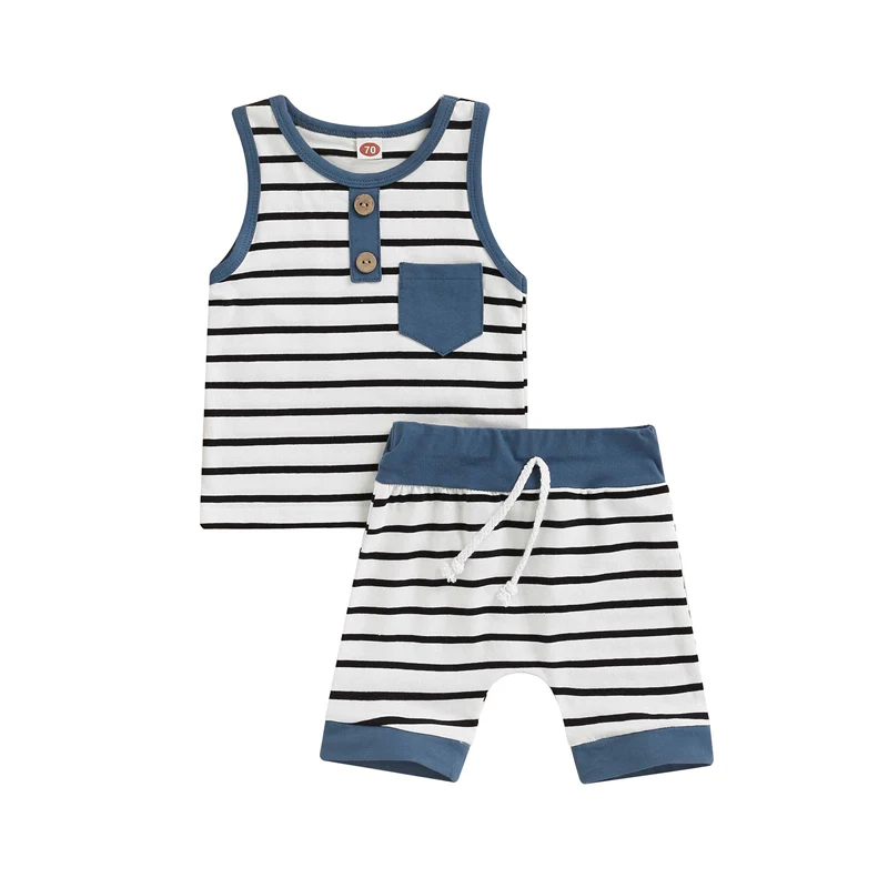 Lovely Little Boy Shorts Set, Buttoned Round Neck Sleeveless Stripe Tops with Pocket Elastic High Waist Short Pants
Lovely Little Boy Shorts Set, Buttoned Round Neck Sleeveless Stripe Tops with Pocket Elastic High Waist Short Pants
