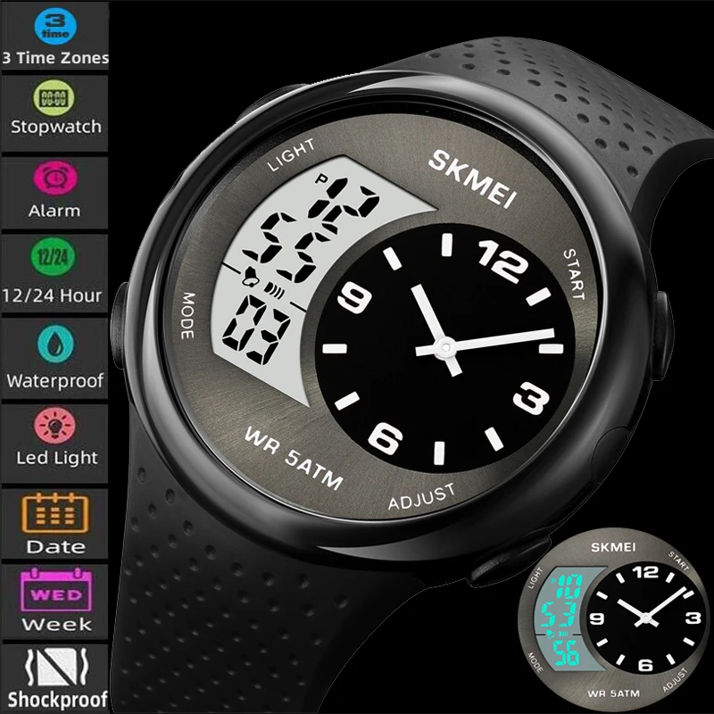 

Skmei Fashion Quartz Digital Watch For Men Waterproof Chrono Alarm Clock Sport LED Electronic Wristwatches Relogios Masculino