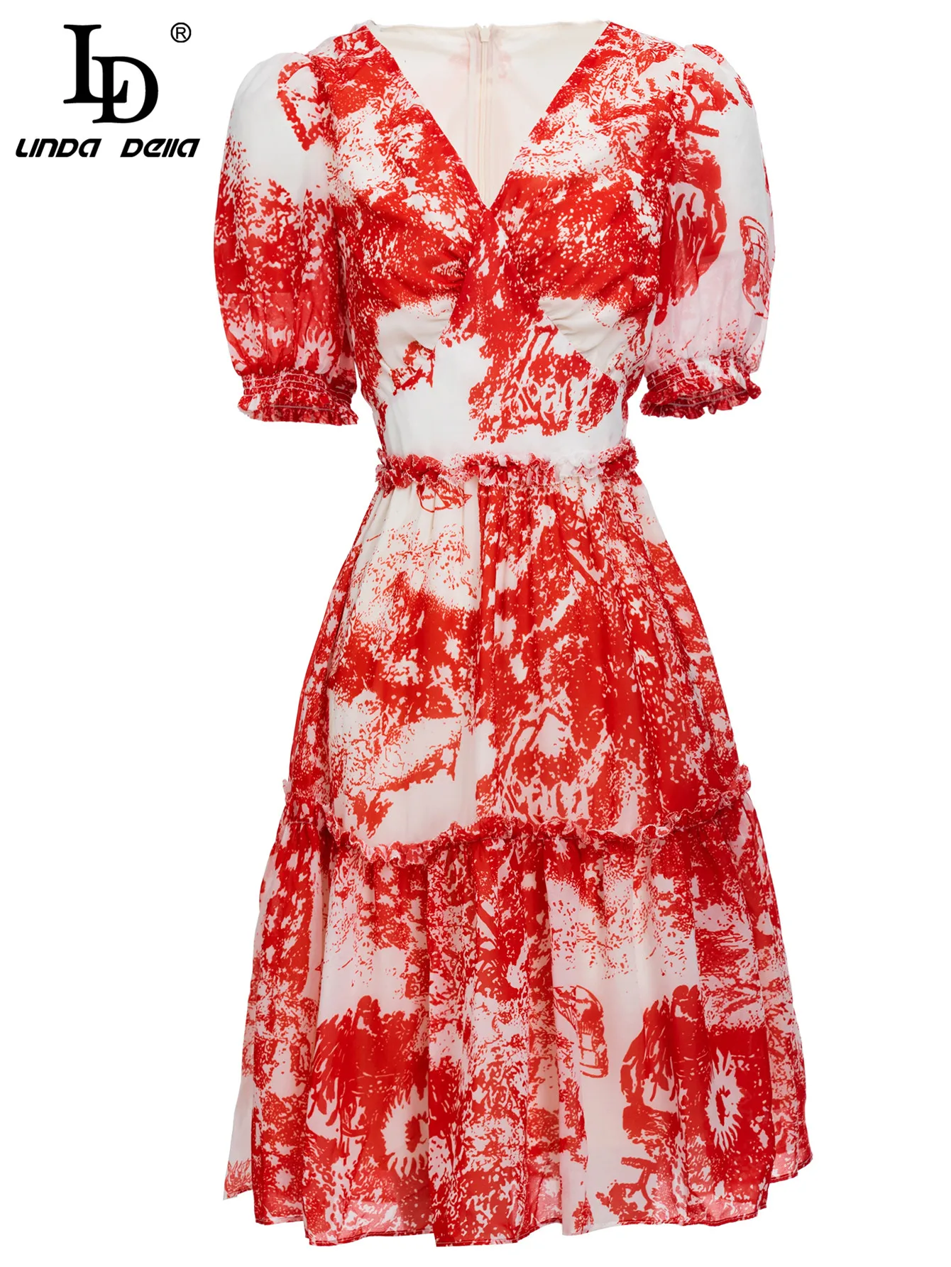 LD LINDA DELLA Fashion Runway Designer Summer Dress Women's V Neck Puff sleeve Red Printed Holiday Party Elegant Midi Dresses
LD LINDA DELLA Fashion Runway Designer Summer Dress Women's V Neck Puff sleeve Red Printed Holiday Party Elegant Midi Dresses