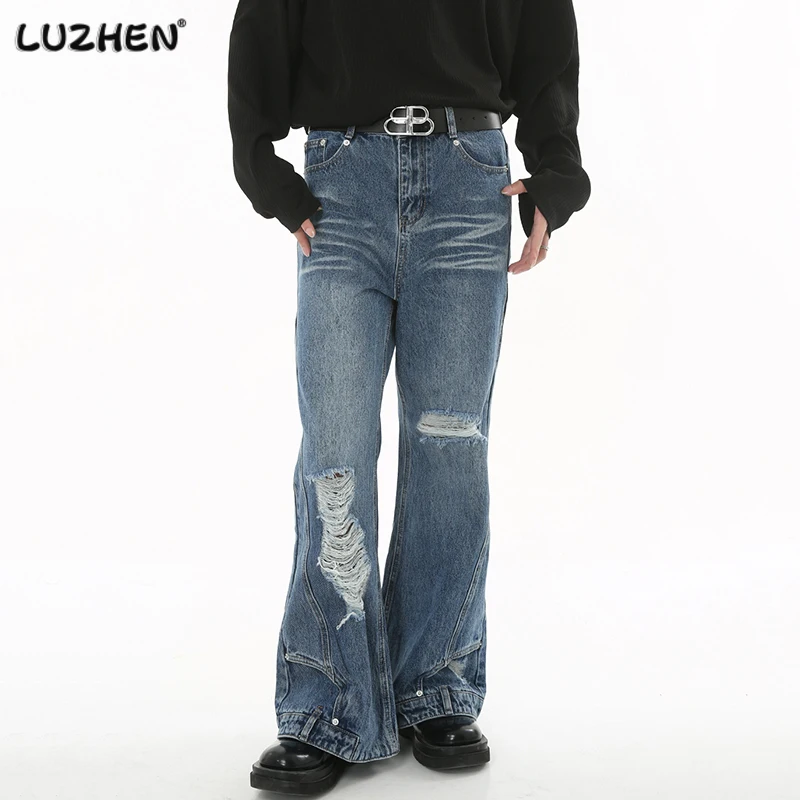 Мужские брюки LUZHEN, новые осенние джинсы с широкими штанинами, дизайнерские мешковатые джинсовые брюки с рваными отверстиями, винтажная мужская одежда 00a005
Мужские брюки LUZHEN, новые осенние джинсы с широкими штанинами, дизайнерские мешковатые джинсовые брюки с рваными отверстиями, винтажная мужская одежда 00a005