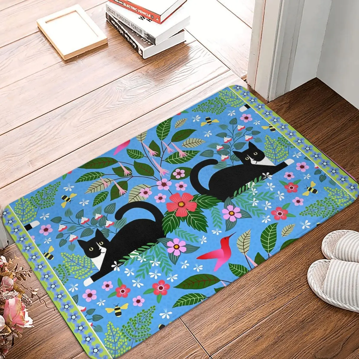 Противоскользящий напольный коврик для гостиной, декоративный коврик для входной двери с Кэти и колибри 
Противоскользящий напольный коврик для гостиной, декоративный коврик для входной двери с Кэти и колибри