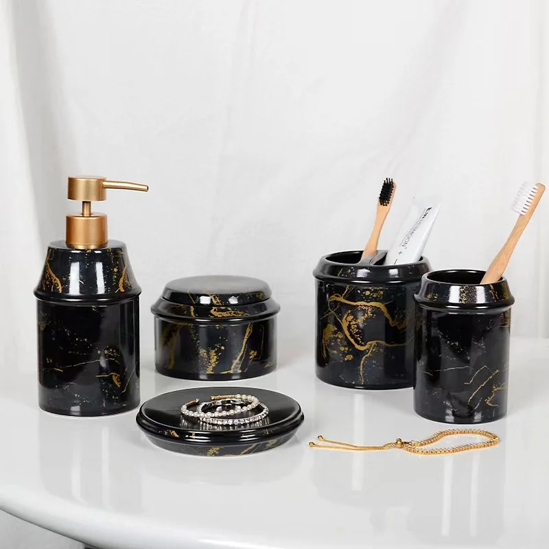 Ceramic Bathroom Kit High End Bathroom Storage Daily Necessities Mouthwash Cup Marble Print Black and White Wash Set
Ceramic Bathroom Kit High End Bathroom Storage Daily Necessities Mouthwash Cup Marble Print Black and White Wash Set