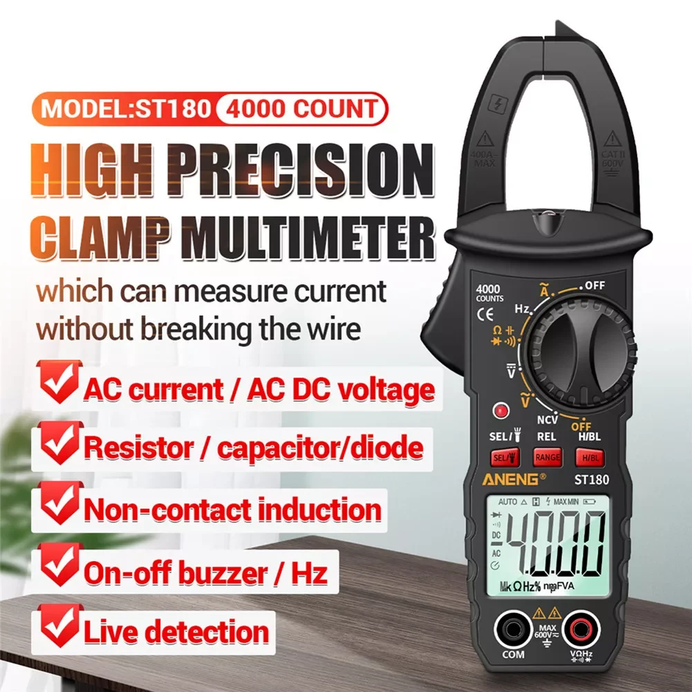 ST180 4000 Counts Smart Digital Current Clamp Meter DC AC Ammeter Voltage Multimeter Resistance Ohm NCV Tester Tool
ST180 4000 Counts Smart Digital Current Clamp Meter DC AC Ammeter Voltage Multimeter Resistance Ohm NCV Tester Tool