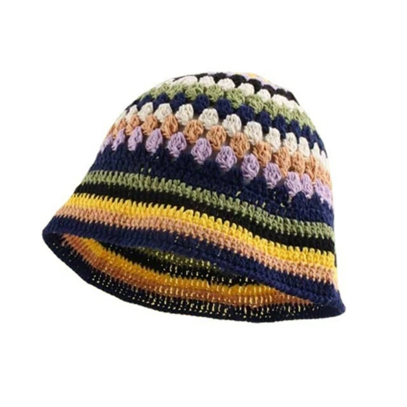 

Striped Knit Hat Crochet Bucket Hat Cloches Hat Basin Hat Crochet Fisherman Hat DropShip