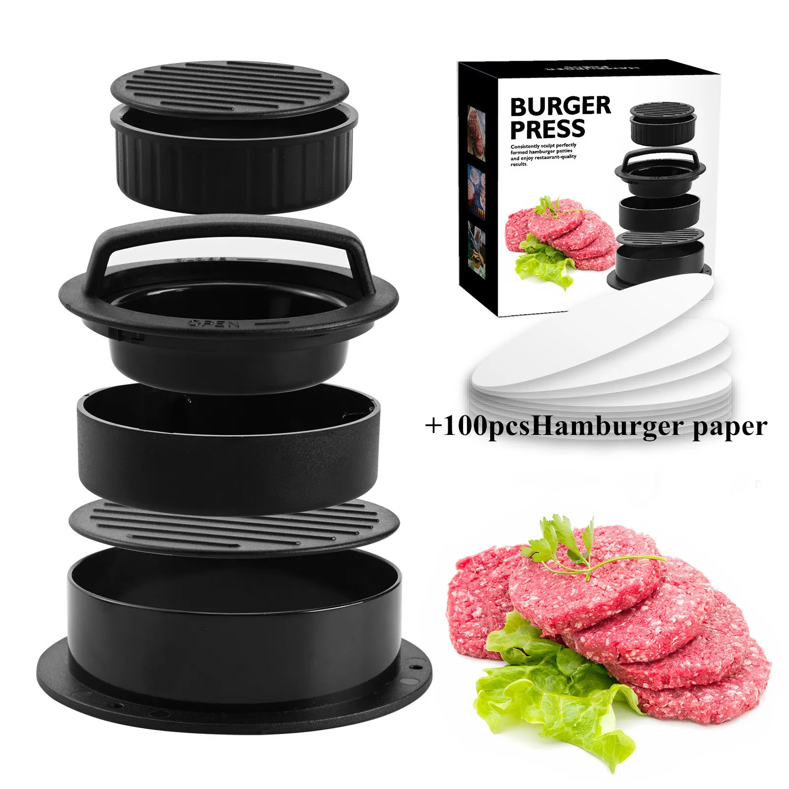 

ABS Hamburger Meat Press Maker Round Shape Non-Stick Stuffed Burger Patties Beef Grill Pie Press Mould Maker Kitchen Accessories
