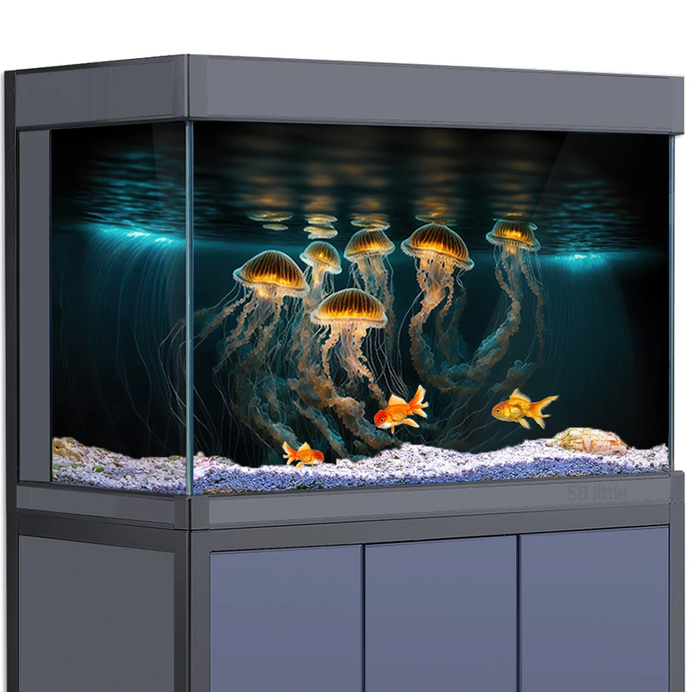 

Aquarium Background Sticker Decoration for Fish Tanks, Jellyfish Underwater HD 3D Poster 5-55 Gallon Reptile Habitat
