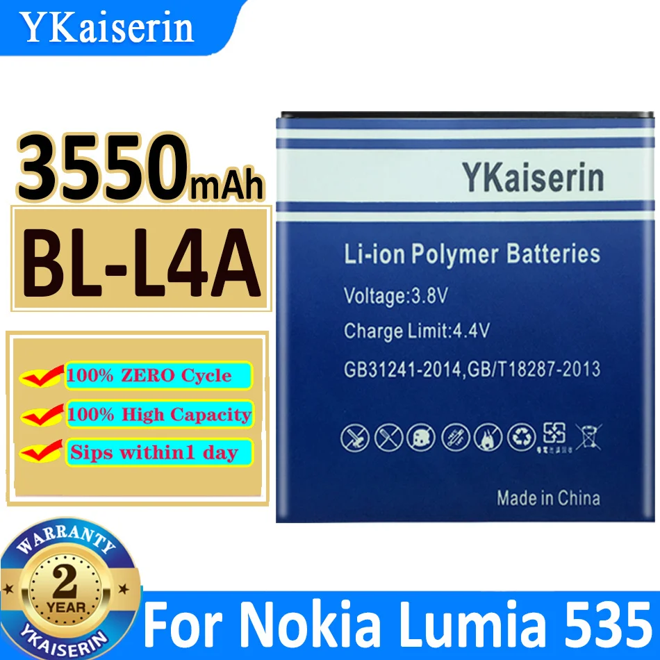 3550mAh YKaiserin Battery BL-L4A For Microsoft Nokia Lumia 535 RM-1090 RM-1089 Dual 830 RM-984 BL L4A Replacement Bateria 
3550mAh YKaiserin Battery BL-L4A For Microsoft Nokia Lumia 535 RM-1090 RM-1089 Dual 830 RM-984 BL L4A Replacement Bateria