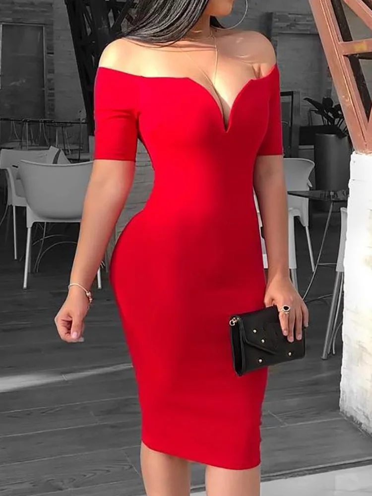 2023 Female Sexy Deep V-neck Off Shoulder Bodycon Dress Women Short Sleeve Solid Sheath Midi Dress Vestidos Verano
2023 Female Sexy Deep V-neck Off Shoulder Bodycon Dress Women Short Sleeve Solid Sheath Midi Dress Vestidos Verano