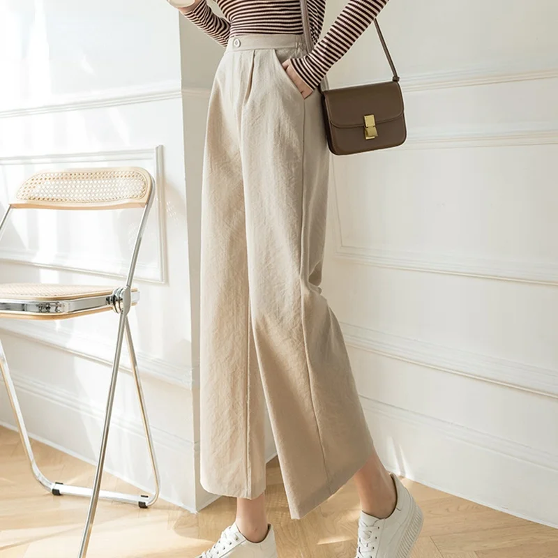 Fashion New Wide Leg Pants Women Cotton Linen High Waist Pants Solid Color Pockets Black Khaki Trousers Oversized Spring 2022
Fashion New Wide Leg Pants Women Cotton Linen High Waist Pants Solid Color Pockets Black Khaki Trousers Oversized Spring 2022