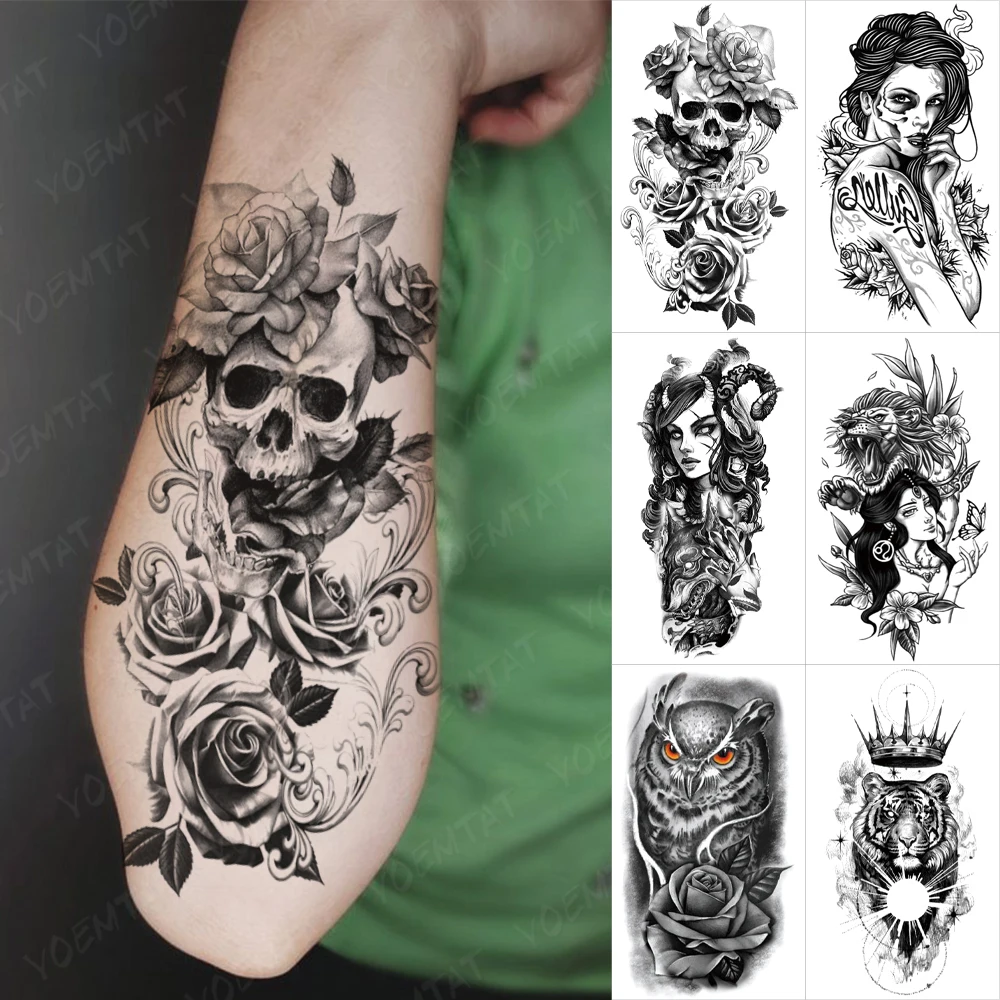 Waterproof Temporary Tattoo Sticker Skull Peony Rose Flowers Tribal Girl Owl Tiger Flash Tatto Women Men Arm Body Art Fake Tatoo
Waterproof Temporary Tattoo Sticker Skull Peony Rose Flowers Tribal Girl Owl Tiger Flash Tatto Women Men Arm Body Art Fake Tatoo