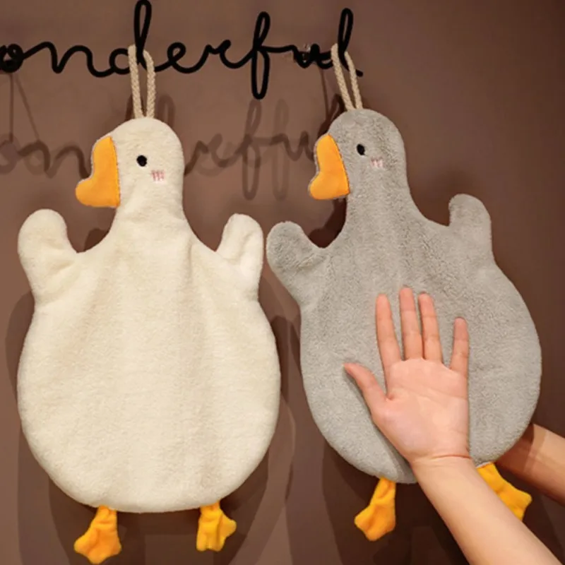 

1PC Cartoon Big White Goose Wipes Hand Towel Coral Fleece Absorbent Wall Mountable Towels Soft and Cute Children's Handkerchief