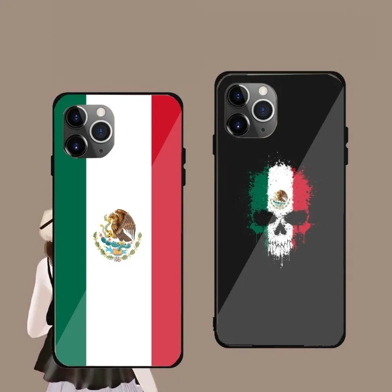 

Мексиканский телефонный чехол для IPhone 14, 13, 12, 11, XS, X, 8, 7, 6 Plus, Mini Pro Max, SE 2022, черный стеклянный чехол для телефона из поликарбоната и ТПУ