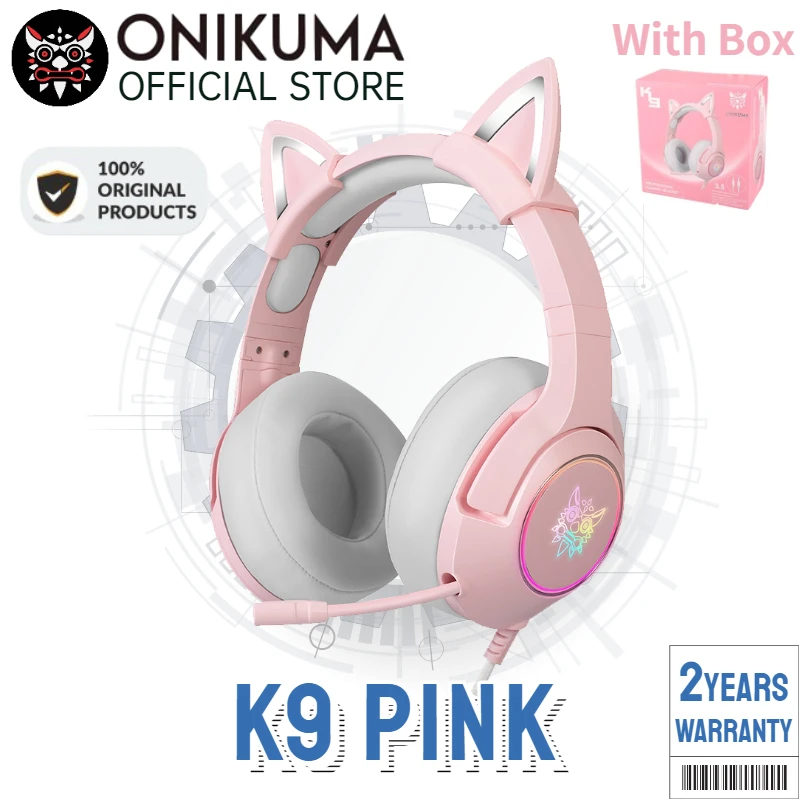 

(Оригинальная коробка) Onikuma K9 розовые милые наушники с кошачьими ушками с микрофоном игровая гарнитура и шумоподавление со светодиодсветил...