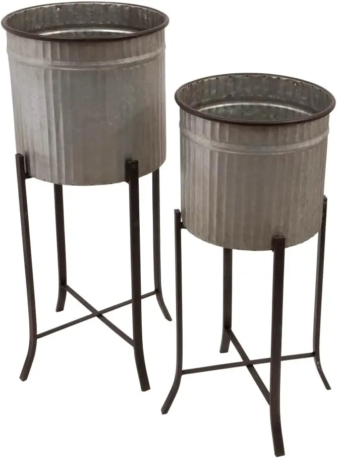 Round Corrugated Metal Planters on Stands, Set of 2 Sizes, Silver and Black Seedling lables plastic Bonsai pots Garden pots & pl
Round Corrugated Metal Planters on Stands, Set of 2 Sizes, Silver and Black Seedling lables plastic Bonsai pots Garden pots & pl