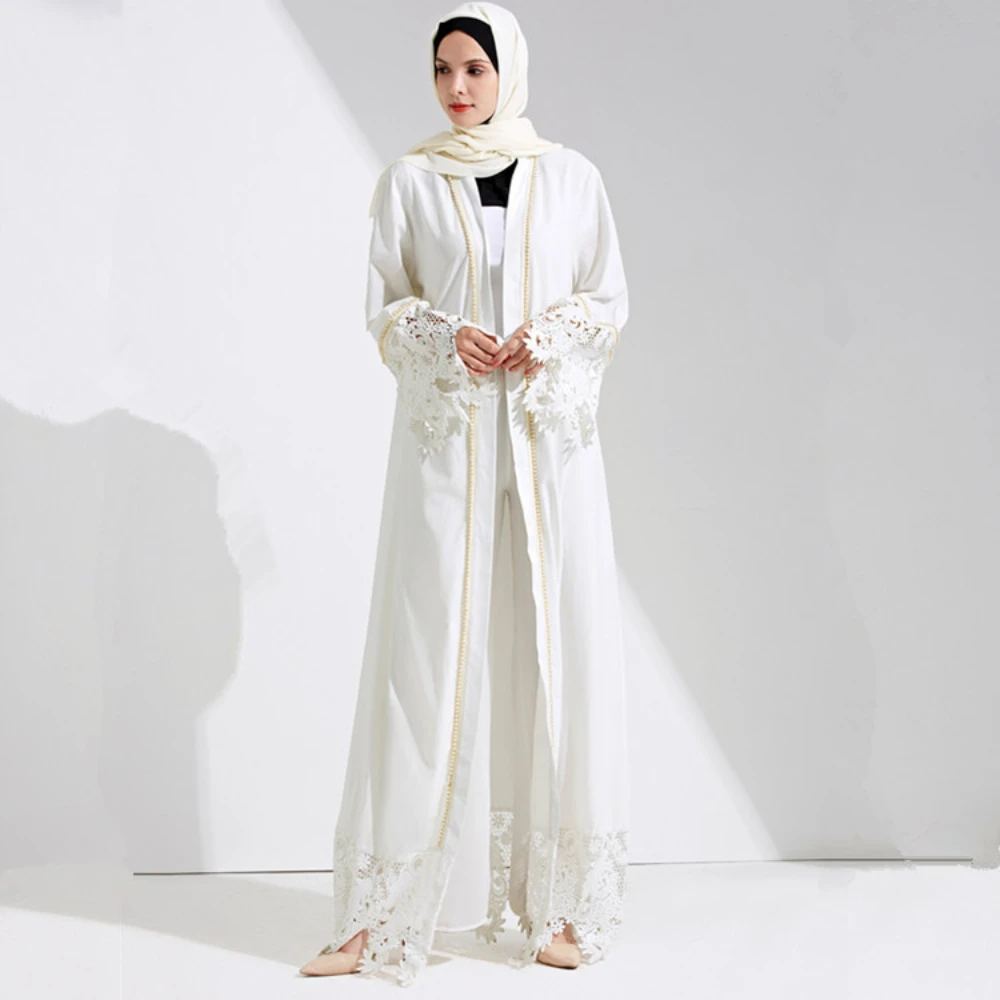 White lace pearl stitching Dubai cardigan gown with Moroccan caftan belt Women long Muslim dress open abaya 2022 latest islam
White lace pearl stitching Dubai cardigan gown with Moroccan caftan belt Women long Muslim dress open abaya 2022 latest islam