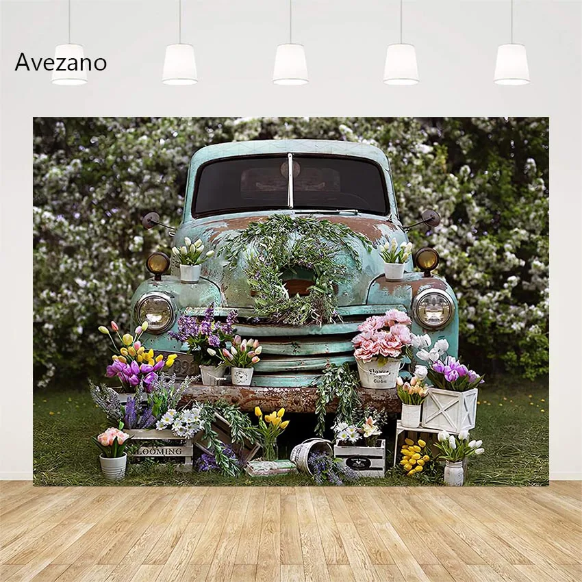 

Avezano фон для фотосъемки весенний цветок трава грузовик ребенок девочка день рождения Портрет фон фотостудия Декор фотозона