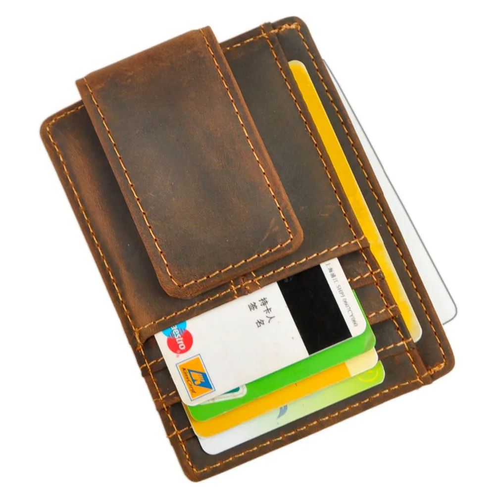 

Мужской Магнитный кошелек, кошелек для денег, тонкий дизайнерский Оригинальный мини-кошелек 1015 для кредитных карт, модный кожаный карман с зажимом спереди