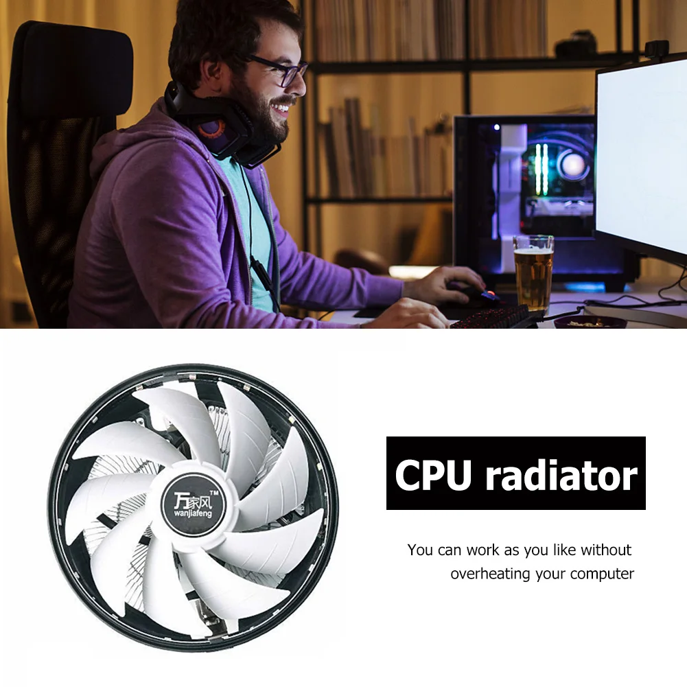Aluminum Colorful Luminous CPU Cooler Cooling Fan 3 Pin PC Computer Quiet Radiator for AMD 775/115
Aluminum Colorful Luminous CPU Cooler Cooling Fan 3 Pin PC Computer Quiet Radiator for AMD 775/115