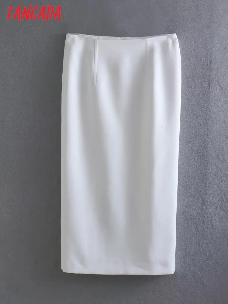 Tangada Women White Midi Skirt Vintage High Waist Zipper Female Skirts 6X114 
Tangada Women White Midi Skirt Vintage High Waist Zipper Female Skirts 6X114