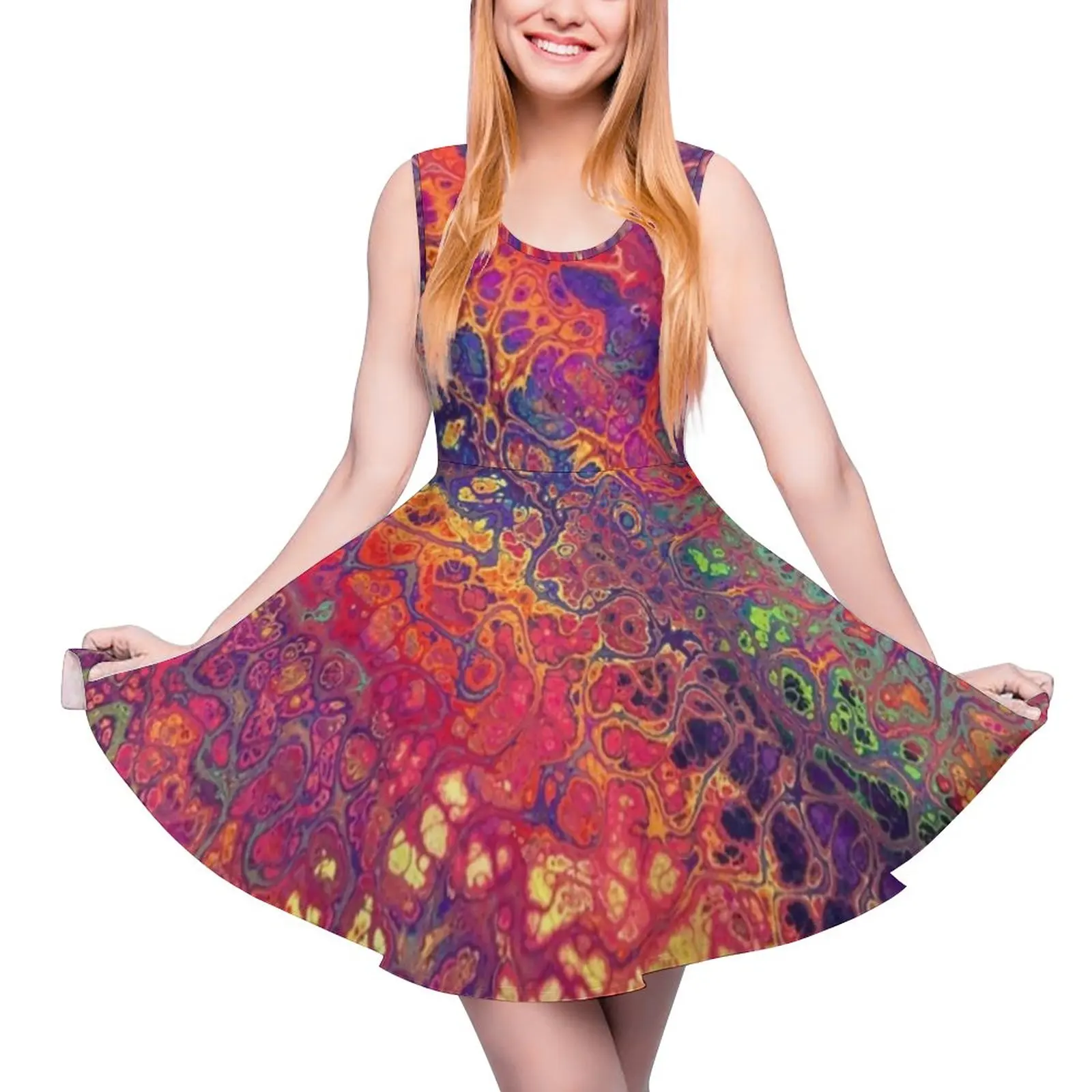 

Marble Paint Splatter Dress Trippy Rainbow Print Club Dresses Sleeveless Aesthetic Custom Skate Dress Summer Oversize Clothes