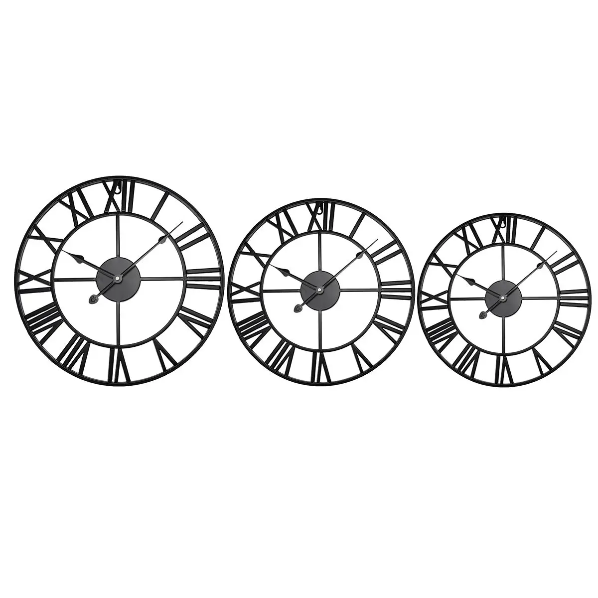

40/47 см современные большие 3D часы в стиле ретро черные железные круглые арт полые металлические скандинавские часы с римскими цифрами украшение для дома