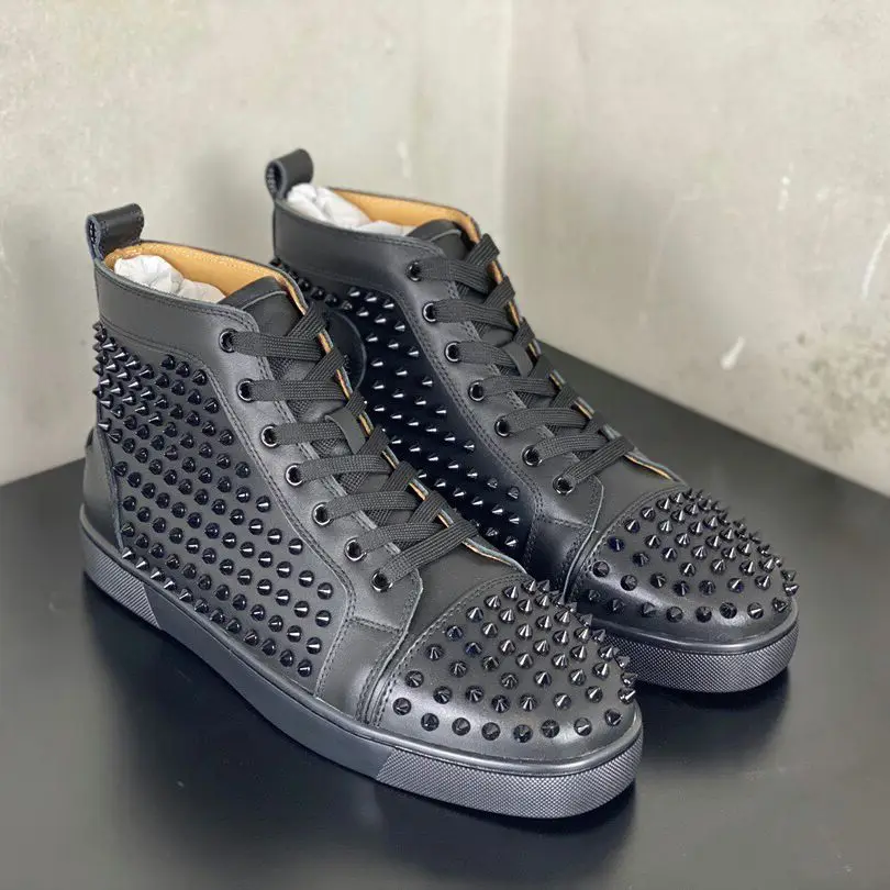 Men's New Black Leather Spike Lace Up Casual Shoes Couples Large High Top Sneakers Suela Roja
Men's New Black Leather Spike Lace Up Casual Shoes Couples Large High Top Sneakers Suela Roja
