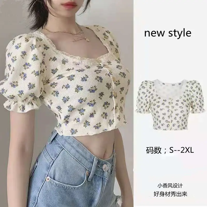 Len Buck French Style Summer Women Puff Sleeve Floral T-shirts Above Belly Short Tees Casual Streetwear Tops женская футболка 
Len Buck French Style Summer Women Puff Sleeve Floral T-shirts Above Belly Short Tees Casual Streetwear Tops женская футболка