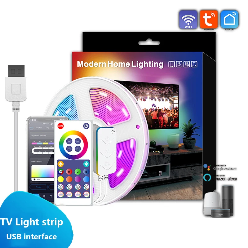 Wifi TV light strip USB 5V 5050rgbic illusion music voice control Tuya intelligent backlight light strip
Wifi TV light strip USB 5V 5050rgbic illusion music voice control Tuya intelligent backlight light strip