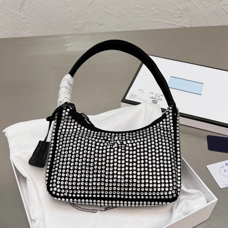 

Fashion Hobo Bags Full Diamond Underarm Bag Punk High Street Crystal Shoulder Bag Luxury Shinny Bling Top-handle Handbag