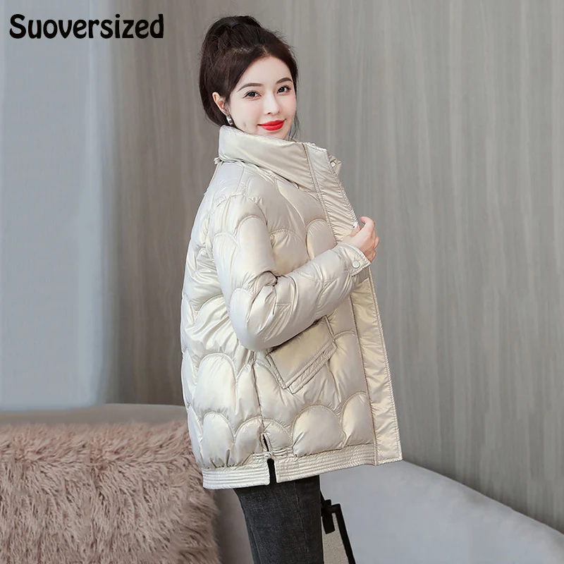 Loose Cotton Padded Thicken Warm Parkas Elegant Glossy Windproof Women Short Jacket Solid Stand Collar Sleeve Bread Winter Coat
Loose Cotton Padded Thicken Warm Parkas Elegant Glossy Windproof Women Short Jacket Solid Stand Collar Sleeve Bread Winter Coat