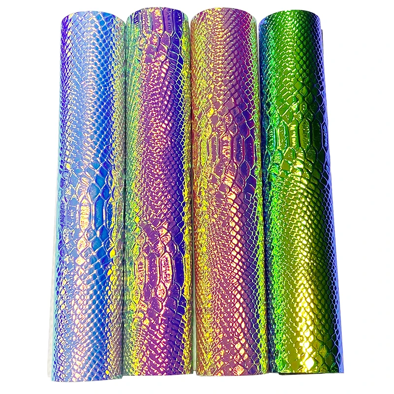 

46*135CM Snake Skin Grain Embossed Holographic Spunlace Fabric Sheet for Making Bag/Decoration/Earring/Shoe/Craft