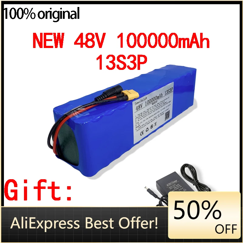 48V 18650 Lithium ion Battery Pack 100000mAh 1000w 13S3P XT60 100Ah For 54.6v E-bike Electric bicycle Scooter with BMS+charger
48V 18650 Lithium ion Battery Pack 100000mAh 1000w 13S3P XT60 100Ah For 54.6v E-bike Electric bicycle Scooter with BMS+charger