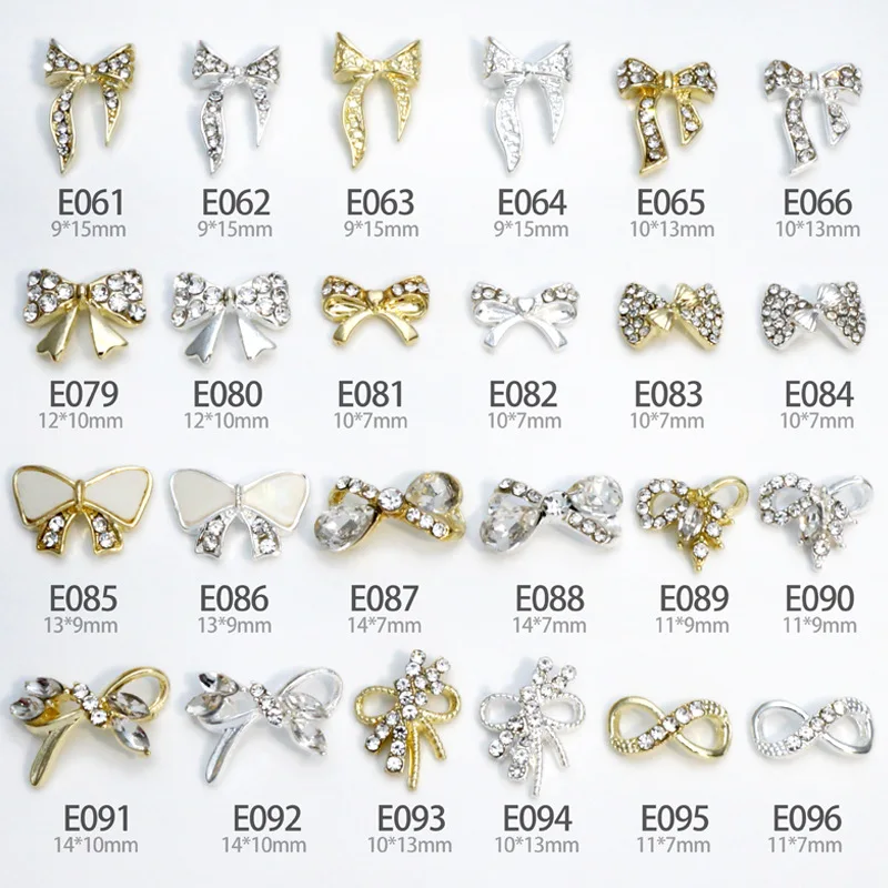 10Pcs Gold/Silver Multi-Designs Nail Art Jewelry Charms Shiny Crystal Rhinestones 3D Butterfly Bow Shaped Alloy Nail Accessories
10Pcs Gold/Silver Multi-Designs Nail Art Jewelry Charms Shiny Crystal Rhinestones 3D Butterfly Bow Shaped Alloy Nail Accessories