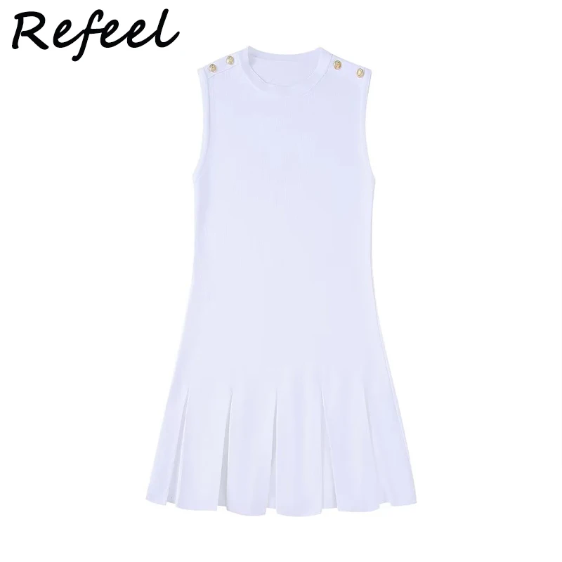 Summer Mini Dress Solid Knitted White 2023 Tank Fast Fashion Slim Elastic Buttons Sleeveless O-Neck Female Elegant Short Dress
Summer Mini Dress Solid Knitted White 2023 Tank Fast Fashion Slim Elastic Buttons Sleeveless O-Neck Female Elegant Short Dress