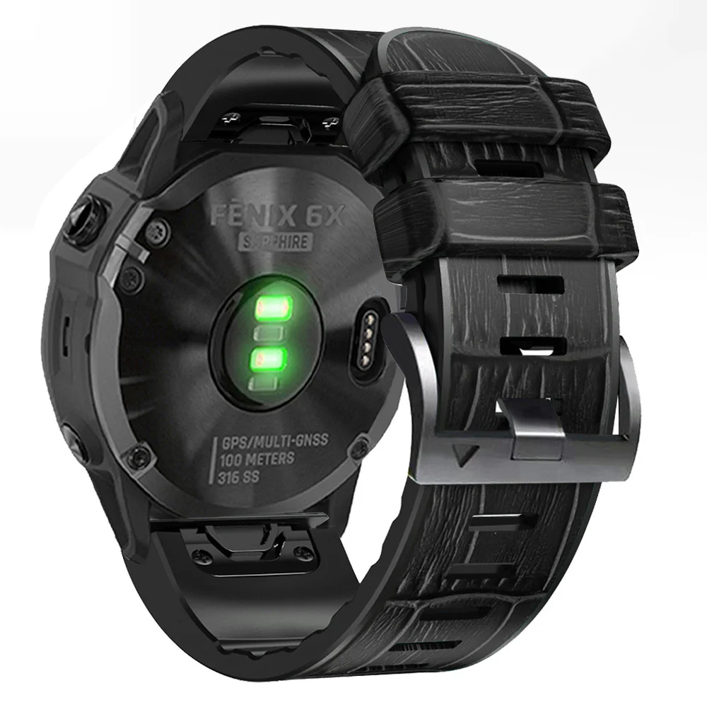 

QuickFit 22 26 Leather + Silicone Strap For Garmin Fenix 7 7X 6 6X 5 5X Plus Watch Band Epix Gen 2/Descent G1 Solar Bracelet