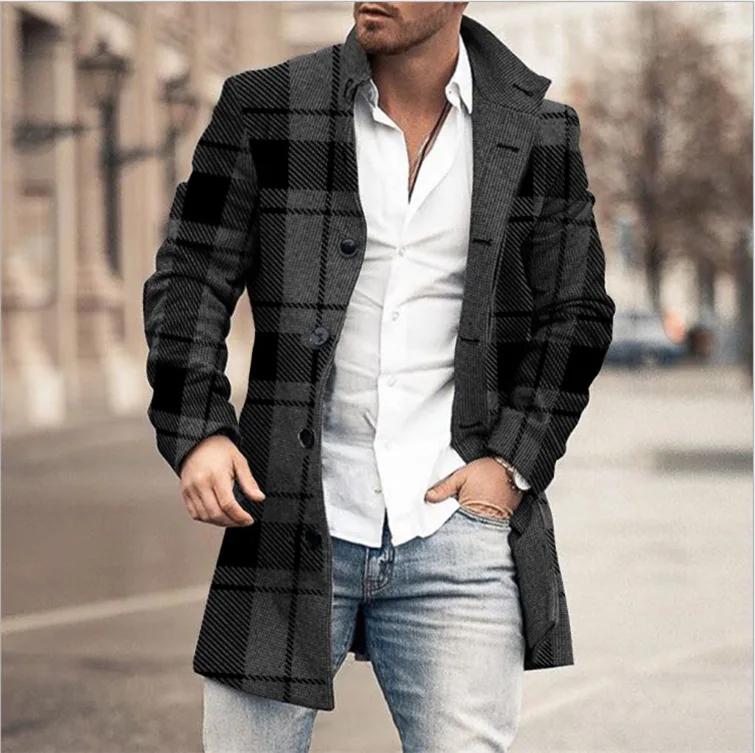 Europe and the United States autumn and winter men's woolen stand-up collar mid-length pocket casual coat
Europe and the United States autumn and winter men's woolen stand-up collar mid-length pocket casual coat
