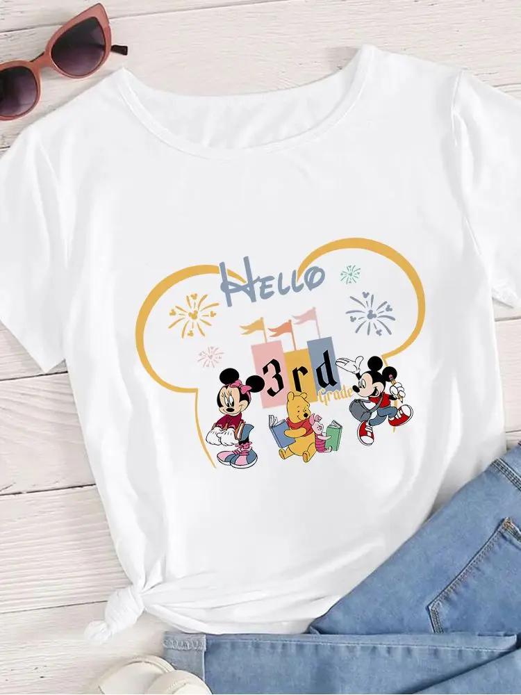 

Женская футболка Disney, новинка лета 2022 г., серия «Снова в школу, среда», «Микки и Винни-Пух», хлопковая модная женская одежда