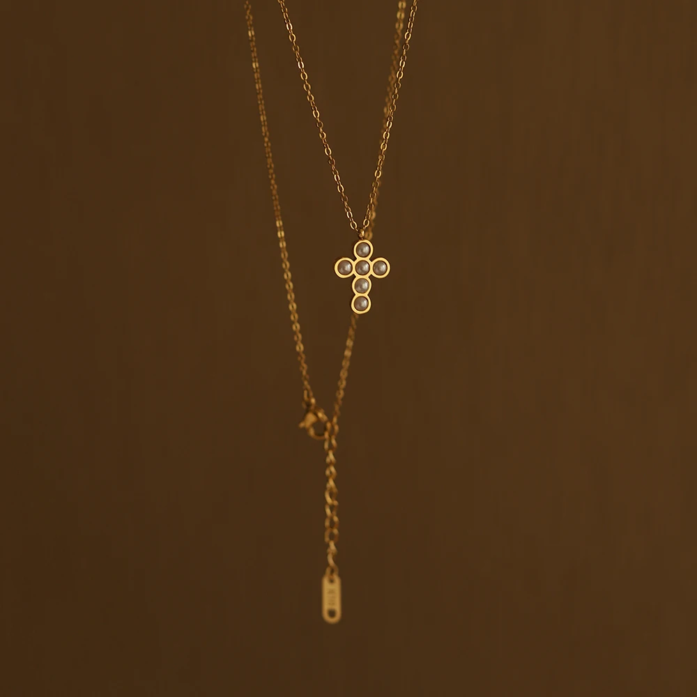 Stainless Steel Plated 18K Gold Simple Pearl Cross Pendant Necklace Women Classic Jewelry
Stainless Steel Plated 18K Gold Simple Pearl Cross Pendant Necklace Women Classic Jewelry