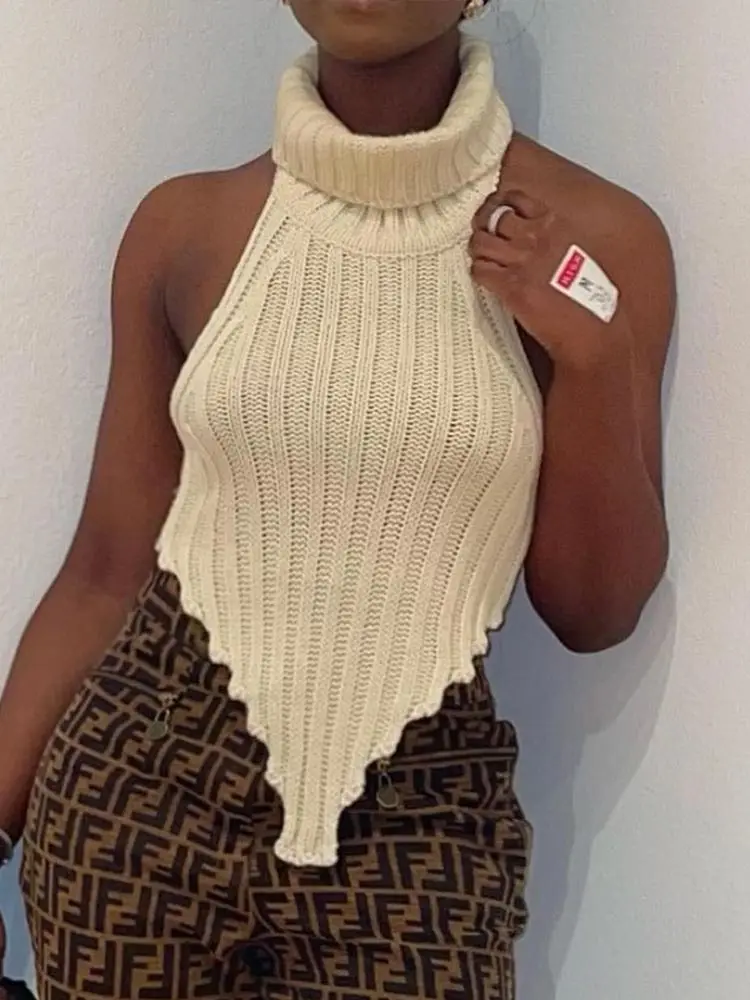 Y2K Irregular Knit Sexy Backless Tops For Women 2023 Female High Neck Off Shoulder Pullover Knit Tops Casual Knit Basic Vest
Y2K Irregular Knit Sexy Backless Tops For Women 2023 Female High Neck Off Shoulder Pullover Knit Tops Casual Knit Basic Vest