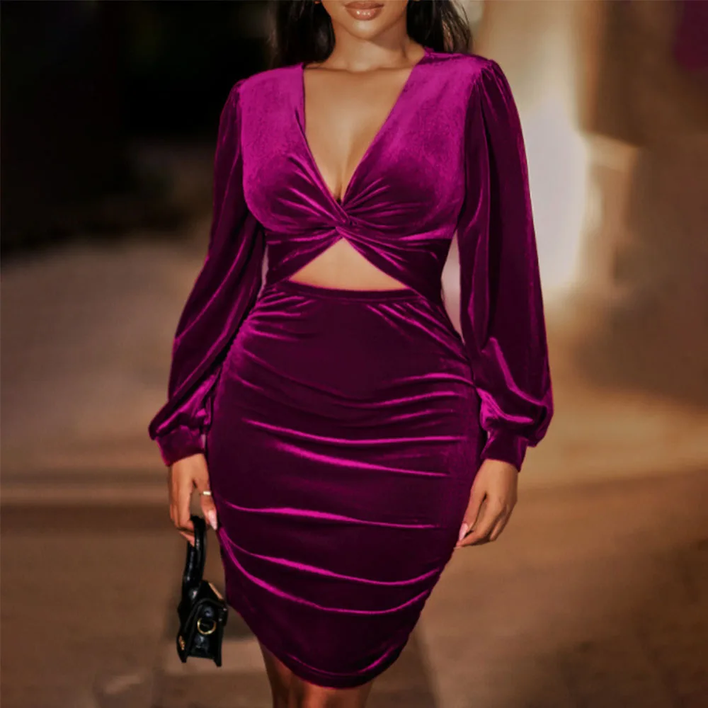 Women's Sexy Deep V Dress Long Sleeve Birthday Party Dress Silky Solid Mini Dresses Rose Velvet Cut-out Skirt
Women's Sexy Deep V Dress Long Sleeve Birthday Party Dress Silky Solid Mini Dresses Rose Velvet Cut-out Skirt