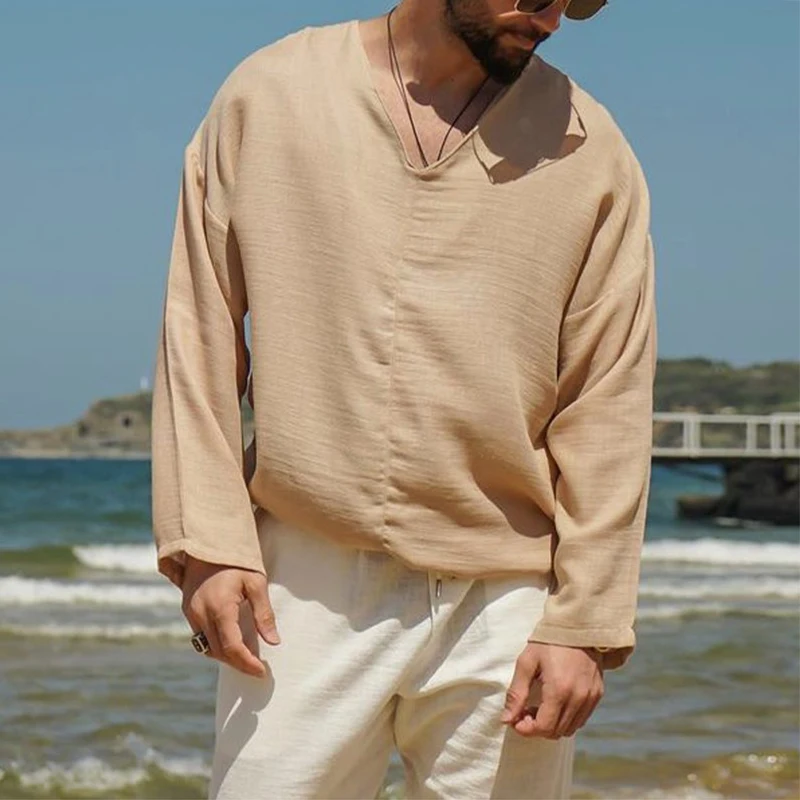Beach Style Loose V Neck Tops Mens Vintage Pure Color Cotton Linen Pullover Spring Summer Leisure Men Clothes Streetwear T Shirt
Beach Style Loose V Neck Tops Mens Vintage Pure Color Cotton Linen Pullover Spring Summer Leisure Men Clothes Streetwear T Shirt